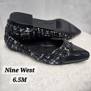 Nine West Black and Blue Tweed Loafers